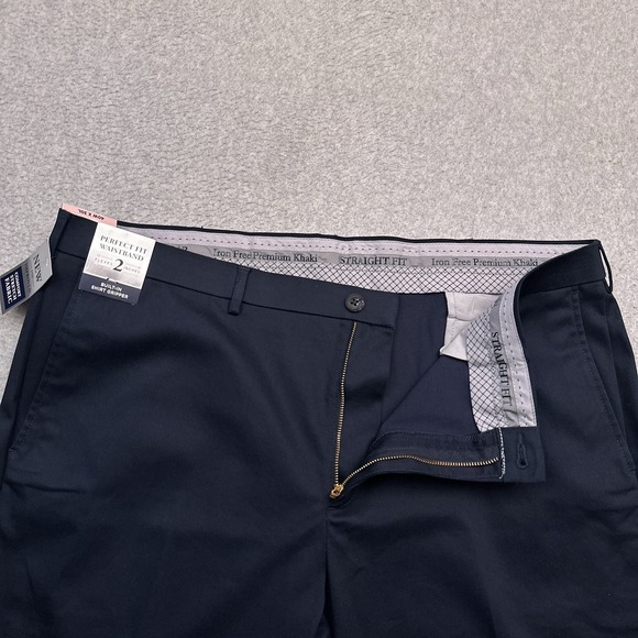 NEW Haggar Iron Free Premium Khaki Mens 40x30 Navy Blue Straight Fit Flat Front - Picture 3 of 9